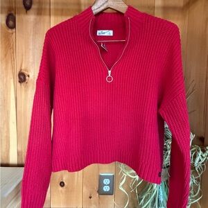Hollister Red Half-Zip Boxy Knit Sweater NWT!